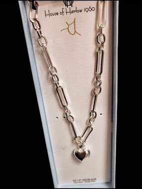 House of Harlow 1960 Silver Heart Puffy Pendant Link Necklace